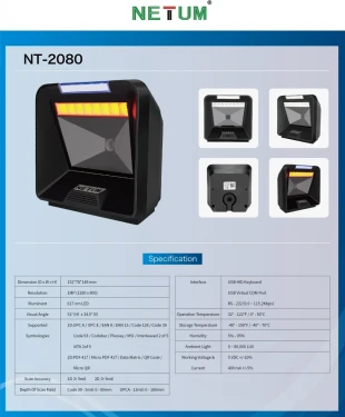 Barcode citac NETUM NT-1208, 1D+2D, Omni, USB