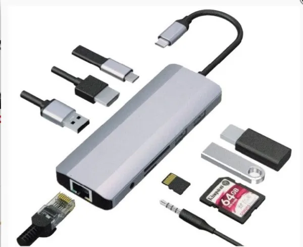 Docking station Gembird A-CM-COMBO9-03 USB-C - HDMI/USB C/CR/LAN/Audio Glavna slika