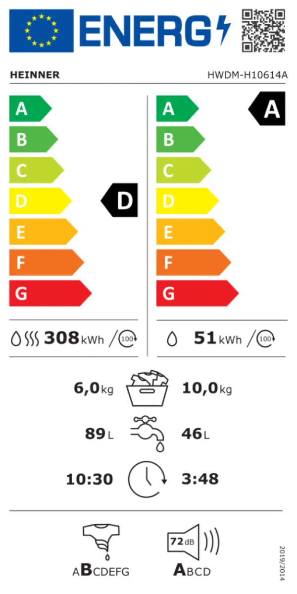 Mašina za pranje i sušenje veša HEINNER HWDM-H10614A 10kg/6kg/1400o Slika 2