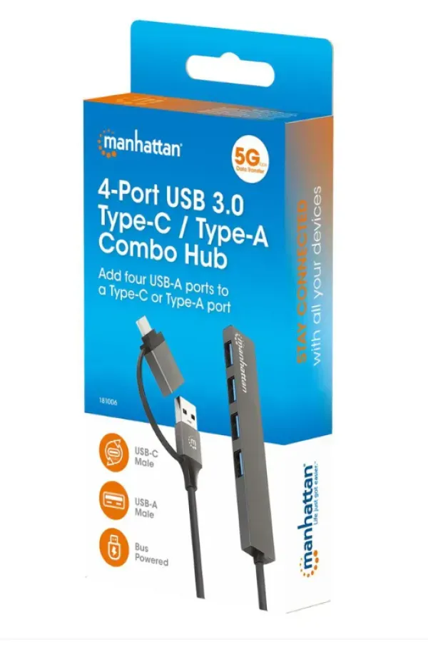 USB-C/USB-A HUB 4port Manhattan 181006 4xUSB-A 3.2/5Gbps/Crni Slika 5