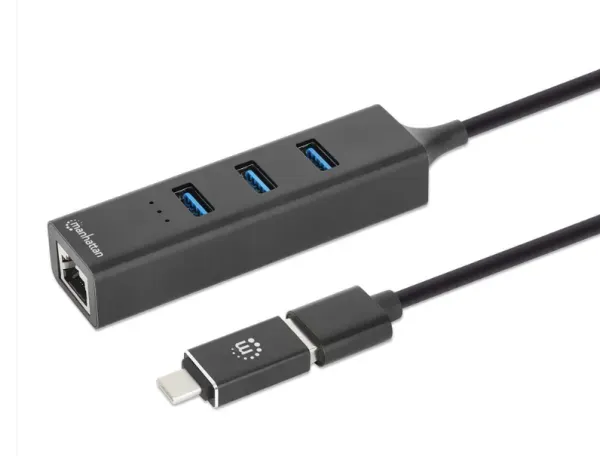 USB HUB 3port Manhattan 180894 USB-A/C 3xUSB 3.2 5Gbps/1xGLAN 5Gbps/sivi Slika 5