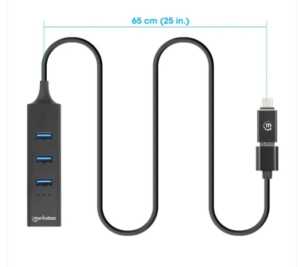 USB HUB 3port Manhattan 180894 USB-A/C 3xUSB 3.2 5Gbps/1xGLAN 5Gbps/sivi Slika 4