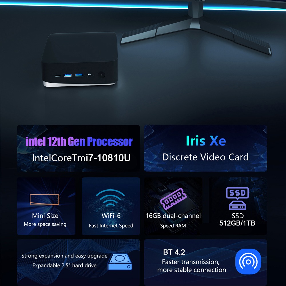Mini PC TranSpeed i7-10810, 16GB RAM, SSD m.2 512GB, Windows 11 Pro Slika 10