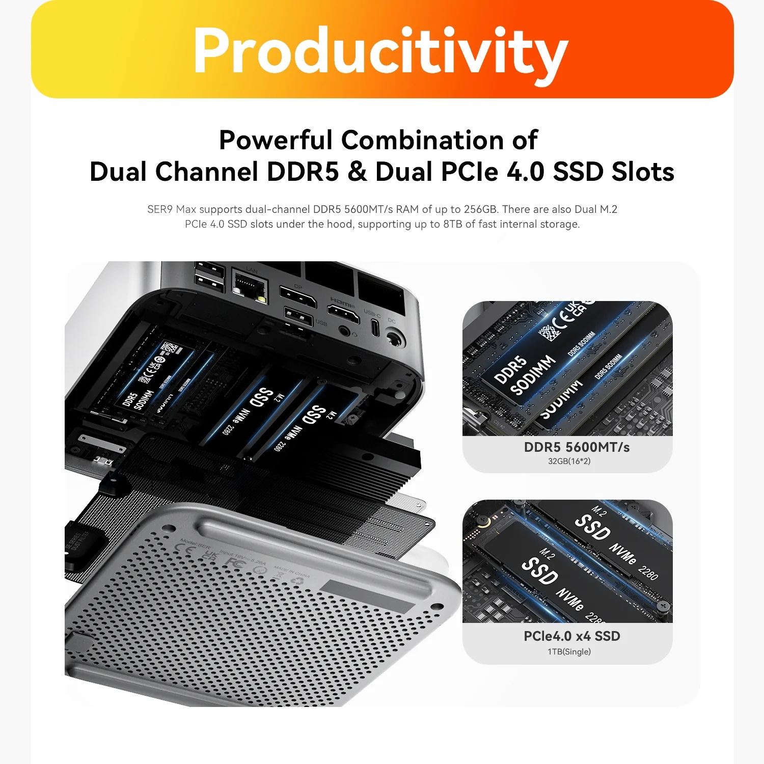 Beelink SER9 MAX AMD Ryzen 7 H 255 8C/16T, 32GB DDR5, m.2 1T, Win11 Pro Slika 8