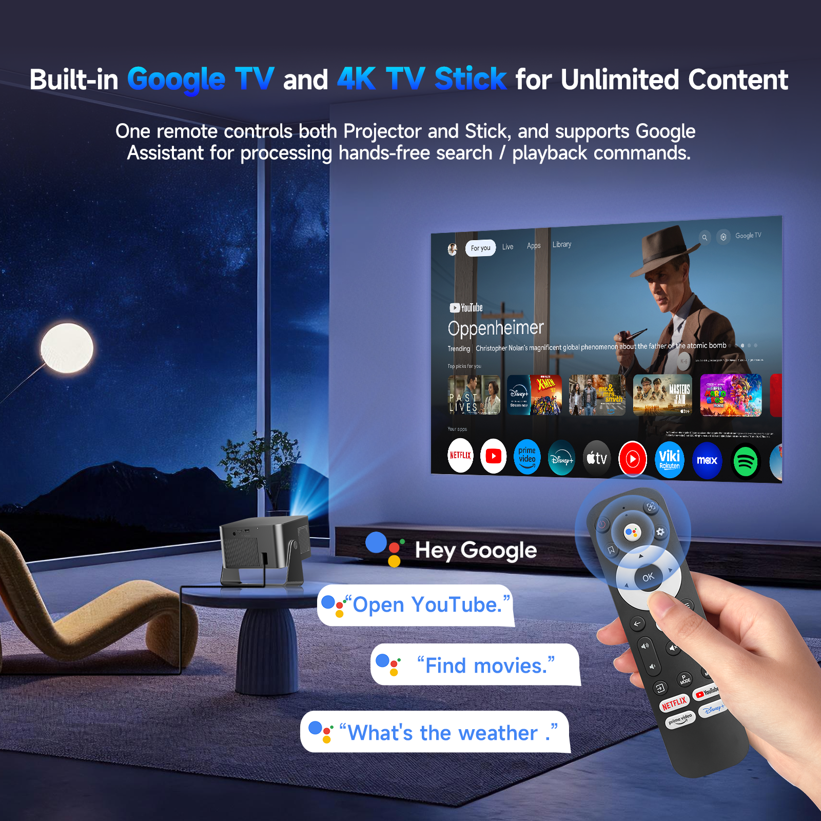 Magcubic HY350GT Projektor, 1080P-8K, 650 AnsiLM, Google TV -Netflix, YT, ... Slika 6