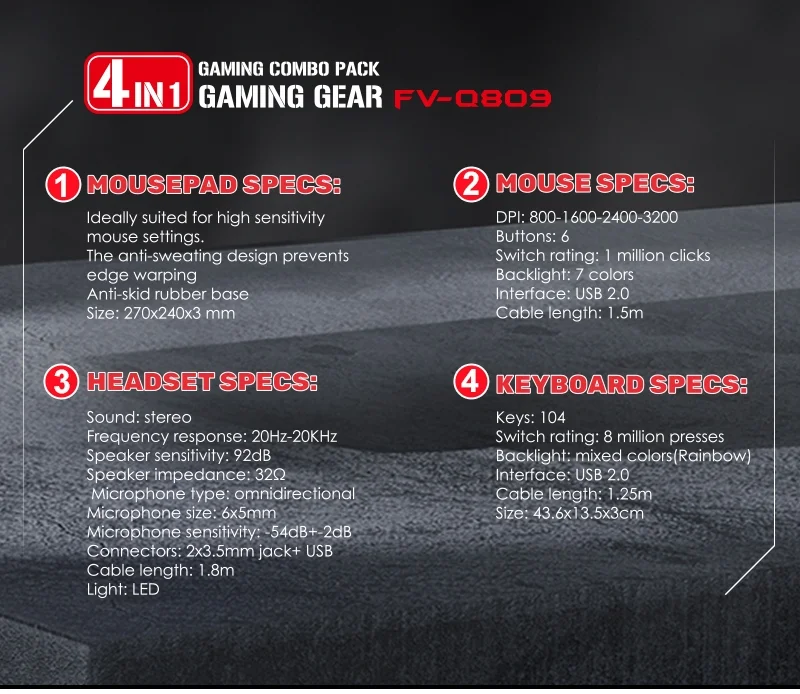 Forev FV-Q809 Gaming set, Tastatura +Miš +Pad +Slušalice Slika 5